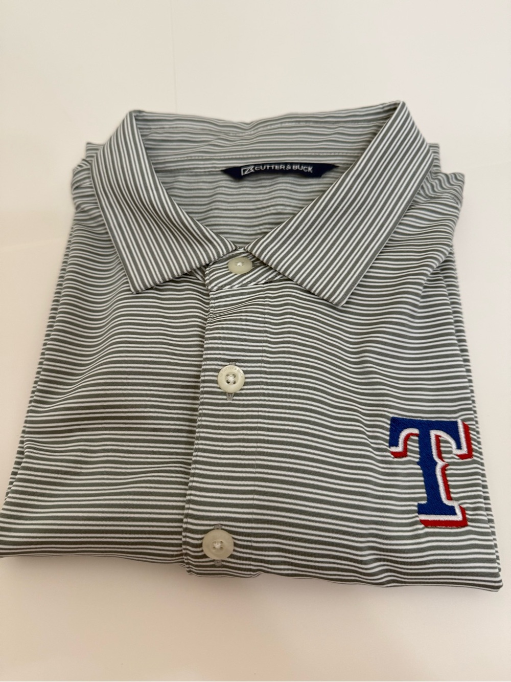 Cutter & Buck Gray and White Striped Polo Texas Rangers
